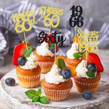 10/20pcs Black 60th Birthday Cupcake Toppers - Shiny "Happy 60th, From 1966" Cupcake Toppers, Suitable For 60th Wedding Anniversary Party Decorations, Highly Rated For Its Cute Design - Multicolor - View 10