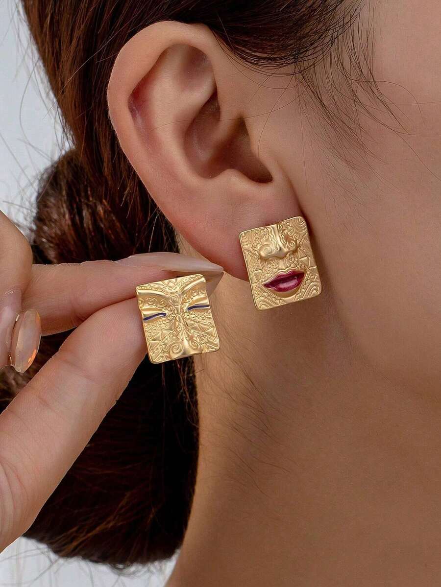 1 Pair Simple & Fashionable European And American Style Cross-Border Holiday Party Abstract Head-Shaped Earrings/Women's Earrings/Jewelry - Irregular Face - View 1