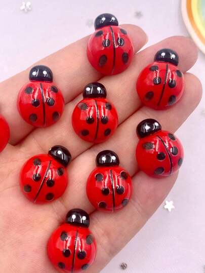 8PCS Colorful Resin Cartoon Red Big Beetle Flat Back Cabochon Stone Figurines Scrapbook Decor DIY Bow Hair Accessories Supplies