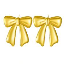 1对时尚钛钢蝴蝶结耳钉，夸张设计，高端百搭耳环 - 彩色 - 查看 4