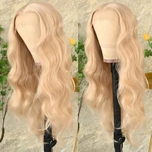 13X4 Light Blue Long Body Wave Lace Front Wig 28" Long Wavy Wigs Glueless Free Part 180% Density Blue Wavy Hair With Adjustable Straps & Combs Heat Resistant Blue Color Loose Wave Synthetic Hair Replacement Wigs For Women Perfect For Daily Wear Parties & Special Occasions - Light Blonde - View 4
