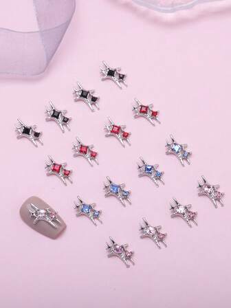 20pcs Charming Y2k Style 4 Each 5pcs Mixed Cross Polaris Shaped Alloy Nail Art Jewelry Accessories Set, Korean Japanese Hundred Fashion Spicy Girl Models 3D Nail Art Decorative Accessories For Cell Phone Cases, Fragrance Free DIY Rhinestone And Decorations Set, Designed For Girls, Women, Nail Art Gemstones, Nail Art Charms, Nail Art Supplies Gifts.