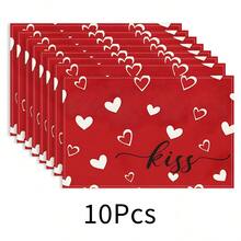 1件/4件装心形图案情人节节日餐垫，礼品餐垫，早餐餐垫，厨房配件，易于清洁，适用于家庭、餐厅、餐厅装饰、餐桌装饰、节日装饰 - 紅色 - 查看 31