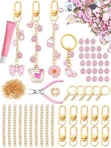126/201件套时尚粉色钥匙扣吊坠组合，手工DIY金属挂饰，ins风钥匙扣配件套装，多种尺寸可选 - 鑰匙圈圈套件 - 查看 2