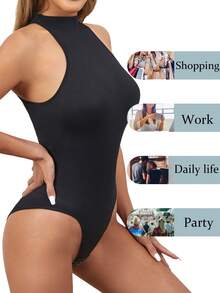 Women Shapewear Bodysuit Tummy Control Body Shaper Comfortable Close-Fitting Waist Seamless Underwear Halterneck - màu đen - Xem 5