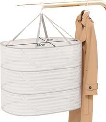 Red de Secado de Ropa, Artefacto de Secado de Suéteres, Cesta de Secado de Ropa y Calcetines, Bolsa de Red para el Hogar, Estante de Secado Plano para Suéteres de Lana - Rectangular - Modelo Sellado con Cremallera - Tamaño Mediano Tres Capas - 60cm - 1 - Ver 5