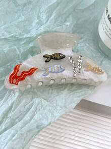 Lobaba 1pc Acetate Creative Dreamy Girl Bohemian Style Ocean Element Seashell Starfish Fish Inlaid Rhinestone Sweet Cool Fairy Half Circular Hair Claw Claw Clips Hair Clips Hair Jaw Clip Hair Clamps Hair Clutch Hair Catcher Clip, School Stuff, College Fall Winter Hair Accessories For Women For Vacation Outfits Woman - E - 查看 6