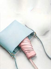 1 pieza Paraguas compacto con protección contra la lluvia y los rayos UV, paraguas de viaje portátil y mini con estuche, selección de primavera y verano, regalos para damas de honor, decoración de habitación, dormitorio, playa, viaje, para hombres, para mujeres, vacaciones - Albaricoque - Ver 6