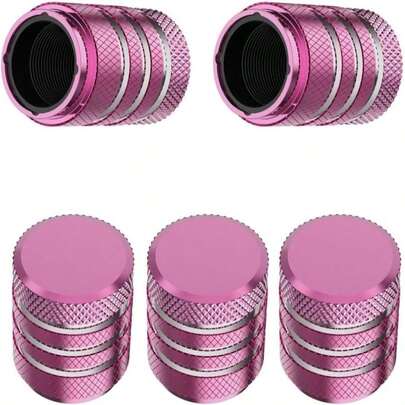 Tire Valve Stem Cap Cover - (5 Pack) Tire Air Caps Metal With Plastic Liner Corrosion Resistant Leak-Proof For Car Truck Motorcycle SUV And Bike Pink