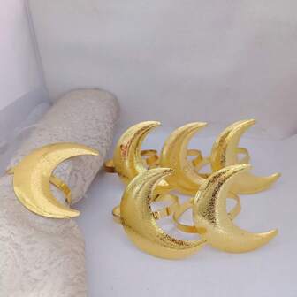4个/6个/10个装月亮造型餐巾环，酒店用品餐巾架，家居厨房餐桌装饰，布艺餐巾环，多色金属月亮造型，适用于日常生活、宴会、招待客人，四季皆宜