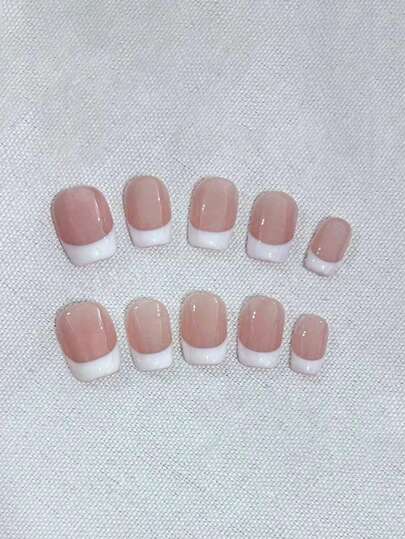 10 piezas de calcomanías cuadradas de uñas hechas a mano de tamaño mediano, calcomanías de uñas de fresa con leche francesa clásica de color blanco lechoso, minimalistas naturales, elegantes y lindas, adecuadas para mujeres y niñas en primavera, verano, otoño, invierno, fiestas, ir al trabajo y la vida diaria
