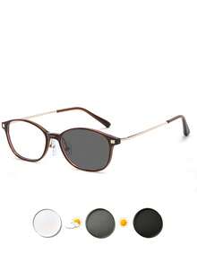 1副Y2K风格矩形镜框变色眼镜，女士小框（镜框宽度=134mm），原宿风时尚眼镜，日常佩戴，带眼镜盒 - 無色 - 查看 14