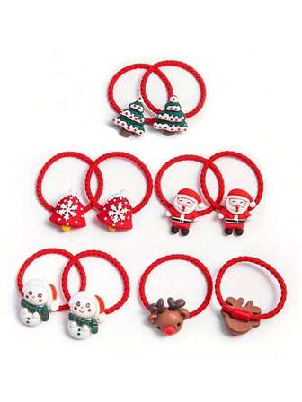 10pcs Christmas Style Hair Scrunchies, Suitable For Holidays, New Year Decoration, Daily Wear, Hair Accessory, Holiday Atmosphere Creation | Holiday Gift | Hair Styling Accessory