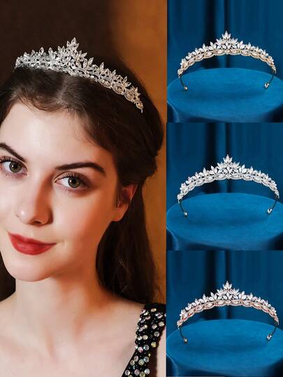 1件时尚闪亮宝石皇冠，锌合金材质，镶嵌多种颜色宝石，新娘婚礼派对头饰，适合日常佩戴
