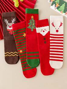 5 pares de calcetines de tripulación navideños unisex, calcetines suaves y cómodos, calcetines casuales de media pantorrilla, calcetines de algodón, calcetines cálidos adecuados para atuendos navideños de invierno