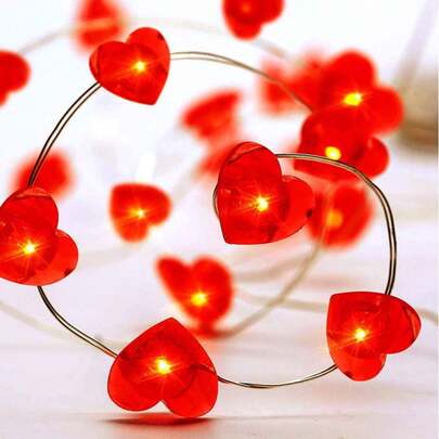 Valentine's Day Heart-Shaped LED Light String - 10/20 Leds, Indoor Fairy Lights, Suitable For Bedrooms, Weddings, Valentine's Day Gifts, Valentine's Day Decorations, Party Decorations