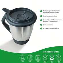 适用于 Thermomix、TM6、TM5、TM31 和 Monsieur Cuisine 食品加工机的防溅盖，适合制作果酱、酱汁和冰沙 - 耐用防溢盖带过滤网，防止飞溅 - 灰色 - 查看 3