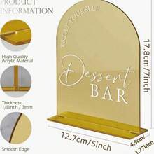 1pc Gold/White Acrylic Dessert Bar Table Sign - Arch Acrylic Wedding Sign And Stand | Dessert Bar Restaurant Arch Sign Suitable For Wedding And Party