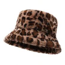1pc Women's Leopard Print Plush Bucket Hat, Warm & Versatile For Autumn/Winter, Adjustable Crown, Suitable For Daily Wear - Multicolor - View 5