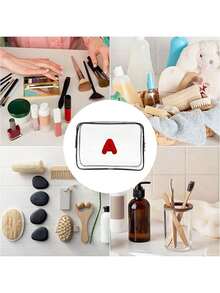 Transparent PVC Portable Storage Bag, Comes With Multi-Color Towels, Can Be Embroidered With A-Z Letters, Names Or Logos, Large Capacity Cosmetic Organizer, Waterproof, Zipper Closure, Can Be Used As Makeup Bag, Travel Organizer, Beauty Pouch To Store Lipsticks, Makeup Brushes, Skincare Products, Phones, Coins, Small Items, Suitable For Home And Vacation Use - Multicolor - View 4