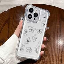 Compatible con iPhone 17, 16, 15, 14, 13, 12 y 11 Pro Plus Max, así como con OPPO, Galaxy, Moto, Redmi, Honor y Transsion. Esta funda transparente de cuatro esquinas a prueba de golpes presenta un diseño de mariposa negra. Ideal como regalo de cumpleaños, para tu pareja o para uso personal. - transparente - Ver 1