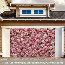 1 pieza Bandera plana 2D romántica de flores rosas de poliéster para fiestas, diseño de rosas y peonías en floración para el Día de San Valentín, bodas, celebraciones del hogar y el jardín, telón de fondo de estudio, eventos al aire libre