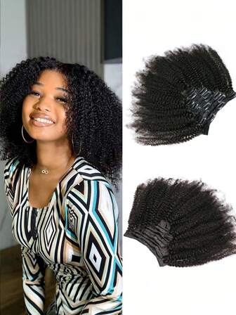 Afro Kinky Curly Clip In Hair Extension 9A Brazilian Human Hair 4B 4C Afro Curly Clip In Hair Extension For Women Afro Coily Hair Clip On Hair Extension For Women Daily Use,Halloween Costumes,Real Human Hair Clip In Hair Extension