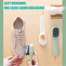 1pc Easy-To-Use White PP Multi-Functional Shoe Brush - Press-Type Built-In Liquid Dispenser, Soft Non-Destructive Bristles For Sports Shoes, Carpet & Laundry (Home/Travel/Hotel Use, Ideal For Shoe Lovers) - Multicolor - View 4