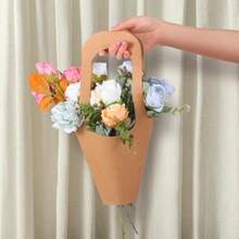 D50 Packs Kraft Paper Flowers Gift Bag With Handle Flower Papers Gift Bags For Bouquets Brown Paper Flower Wrapping Bags For Flowers Arrangement Florist Shop Packaging Plies - 棕色 - 查看 6