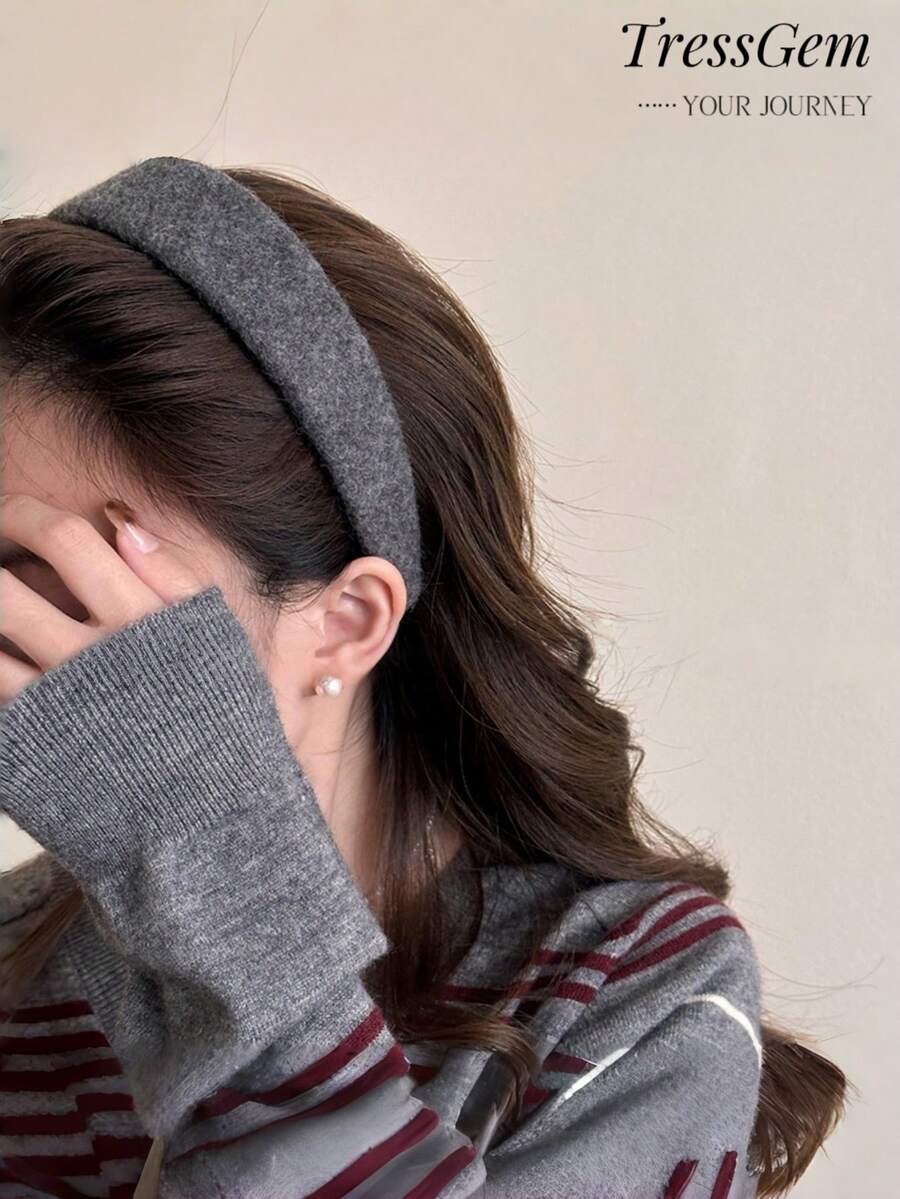 1 قطعة شريط رأس أنيق أحادي اللون متعدد الاستخدامات، شريط رأس رمادي فاخر، إكسسوار شعر للخريف/الشتاء، شريط شعر، دياديما، حلقة شعر