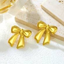 1对时尚钛钢蝴蝶结耳钉，夸张设计，高端百搭耳环 - 彩色 - 查看 2