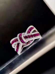 New Fashion Exquisite Red Synthetic Bow Ring Engagement Anniversary Ring Women's Jewelry Daily Casual Accessories - Red 1 - 查看 12