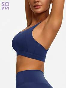 Soyun Women's Reversible Criss-Cross Back Sports Bra, Removable, Suitable For Yoga And Outdoor Activities - Royal Blue - View 2