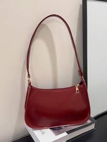 Bolso de hombro con cremallera de unicolor y minimalista, bolso de hombro con cremallera en forma de media luna de unicolor, cartera de piel vegana de color borgoña, bolsa de lencería de color borgoña ideal como regalo de Año Nuevo