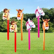 PVC Inflatable Horse Head Stick Party Toy, Cartoon Animal Head Long Stick Stage Game Props, Children Photography Toy, Parent-Child Interactive Props