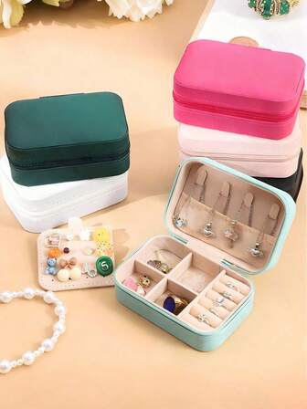 1 pieza Organizador de joyas de viaje, Organizador de joyas pequeño de cuero de PU, Caja de almacenamiento de joyas multifuncional, Organización y almacenamiento de joyas, Mini organizador de joyas, Organizador de maquillaje, Organizador de esmalte de uñas, Caja de joyas compacta, Aretes, Collares, Anillos Almacenamiento de joyas, Artículos esenciales de viaje, Artículos esenciales de crucero, Artículos esenciales de viaje, Para anillos, collares, aretes Almacenamiento, Regalo perfecto para mujeres