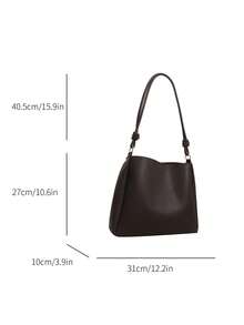 1pc Women's Fashion Casual Commuter Solid Color Shoulder Bag, Large Capacity Vintage Tote Bag Suitable For Dating, Outing, Travel - Coffee Brown - View 2