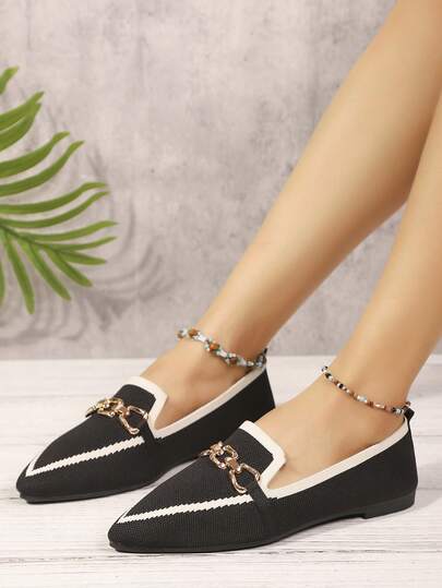 Contrast Color Preppy Style Crystal Sofa Cushion! Elegant Pointed Toe Ballet Shoes, Soft Bottom Casual Shoes For Office, Dancing