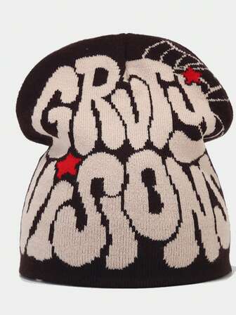 Classic Men's Autumn Winter Hats Acrylic Knit Beanie Cap Letters Jacquard Weave Beanie Hat