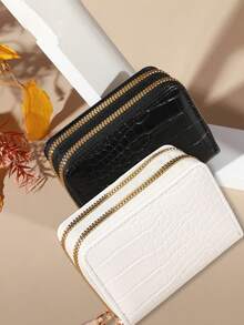 1 pieza Billetera personalizada con cremallera doble y patrón de corona, portacartas de crédito, billetera de piel para mujer, billetera de viaje con cremalleras, billetera antirrobo con cremallera, disponible en negro y blanco, de gran capacidad, adecuada para fiestas, compras, viajes y otras ocasiones, se puede regalar en cualquier ocasión - Multicolor - Ver 10