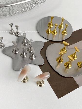 Conjunto de base magnética súper fuerte con forma de corazón redondo y pentágono para arte de uñas, suministros de arte de uñas coreanos, soporte para exhibición de uñas, accesorios de fotografía, manualidades DIY