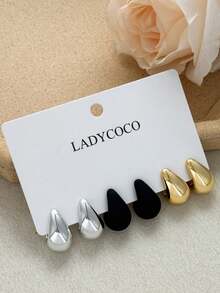 LADYCOCO 3 Pairs Elegant & Unique Gold, Black, Silver Water Drop Earrings Set, Suitable For Women's Daily Wear, Dates, Parties - 3 Color Set - View 8