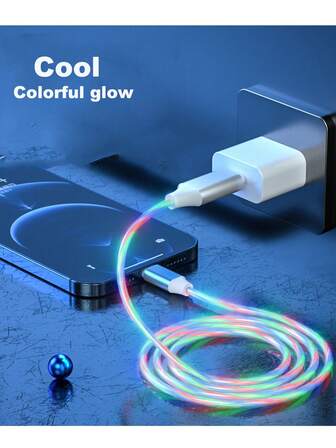 Gesen 1米/3.28英尺 LED流光快充线，充电数据线，兼容USB-C接口