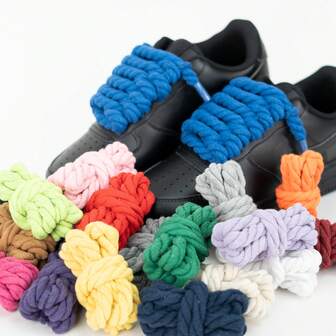 1 Pair 8mm Width Handmade Braided 3-Strand Colorful Thick Linen Decorative Shoelaces