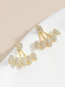 1 Paar luxuriöse Ohrringe mit Strass-besetztem Wassertropfen- und Blattdesign, elegant und vielseitig für den Arbeitsweg, modische und minimalistische Ohrringe für Frauen - Gold - Übersicht 3