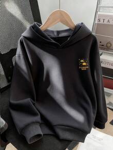 1pc Tween Boy Thermal Lined Thick Warm Sweatshirt, Young Student Clothing, Suitable Autumn/Winter Long Sleeve Top - Dark Grey - View 2