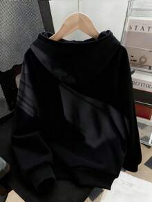 一件装青少年男童加厚保暖连帽衫，学生服装，适合儿童，时尚/街头/运动风格，秋冬长袖上衣 - 黑色 - 查看 2
