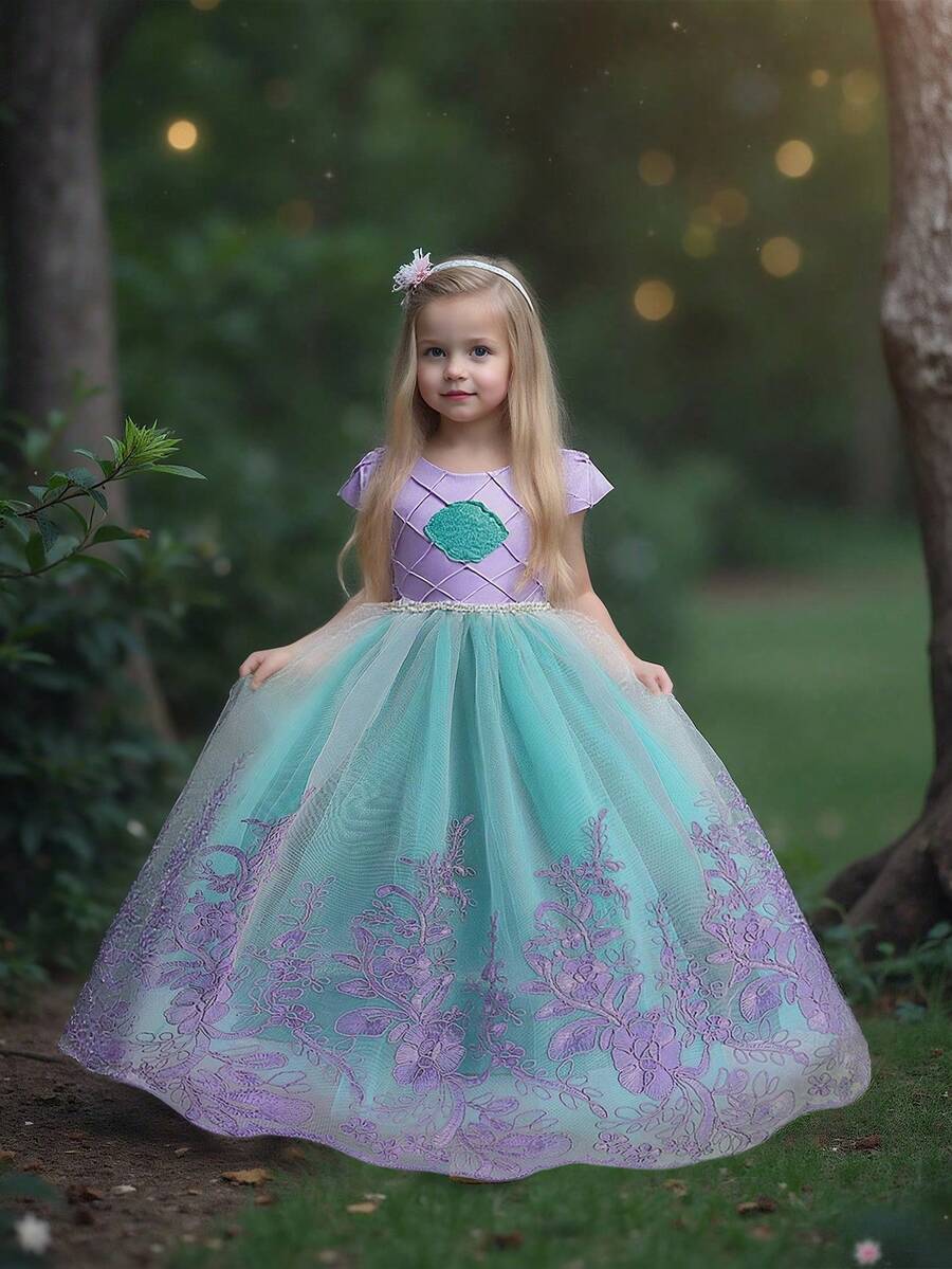 少女薄纱泡泡裙，优雅连衣裙，适合生日场合，不含发带