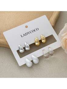 LADYCOCO Bộ 4 đôi bông tai hình giọt nước thanh lịch, phù hợp cho trang phục hàng ngày, hẹn hò, tiệc tùng và phối đồ hàng ngày của phụ nữ - Bộ Vàng/Bạc/Nhiều màu/Trắng - Xem 8