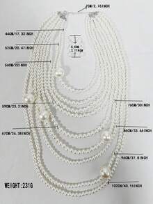 3pcs Vintage Minimalist Multi-Layer Pearl Necklace And Earring Jewelry Set - White - View 8